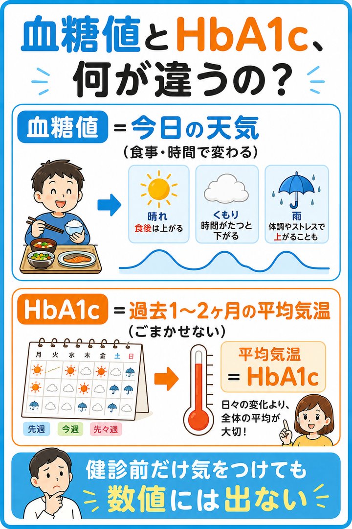 血糖値とHbA1c、何が違うの?